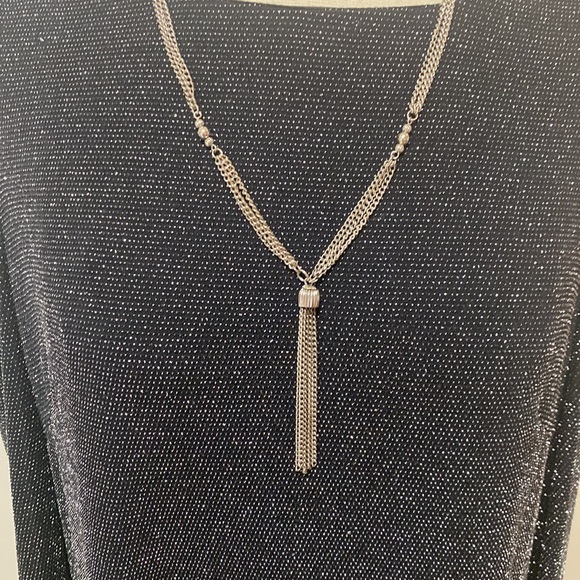 Shimmery black and silver cold shoulder evening dress - Picture 5 of 5